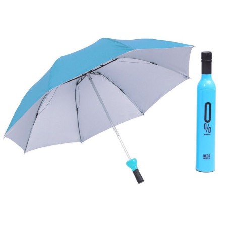 (BLUE) Portable Design Sun, rain, umbrella Anti UV sun, Folding Wine Bottle Umbrella