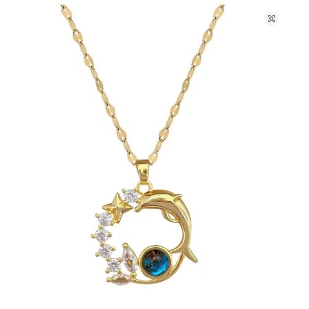 Exquisite Dolphin Star Blue Crystal Pendant Necklace Sweet Women  ⭐️⭐️⭐️⭐️⭐️4.9/89 Reviews ౹500+ sold