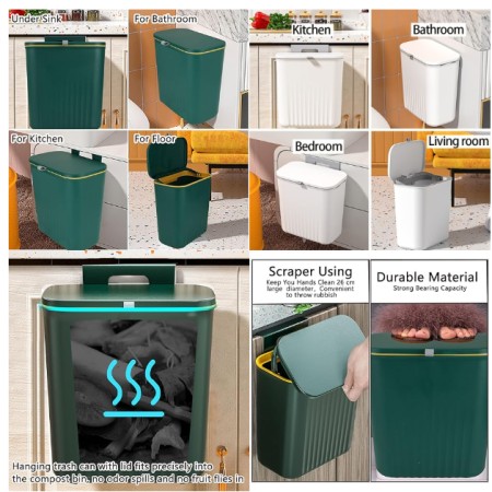 Dustbin 2 PCS(WHITE & GREEN) (FOR PERSONAL USE AND SAFTY)