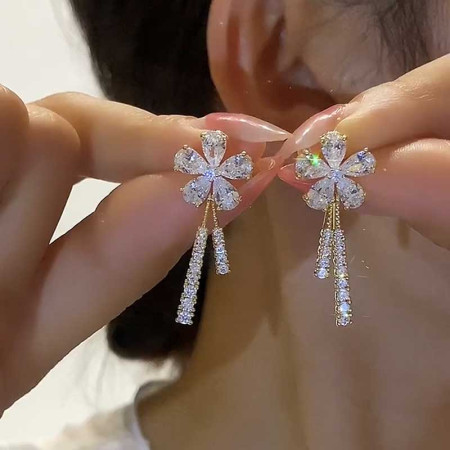 Luxury Zircon Flower Tassel Earrings For Women