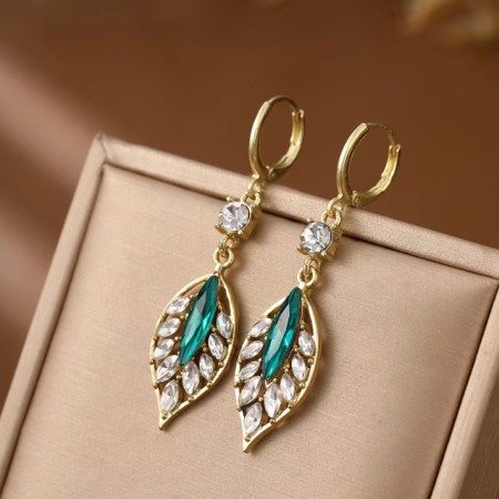Fashion Crystal Leaf Drop Elegant Women Earrings